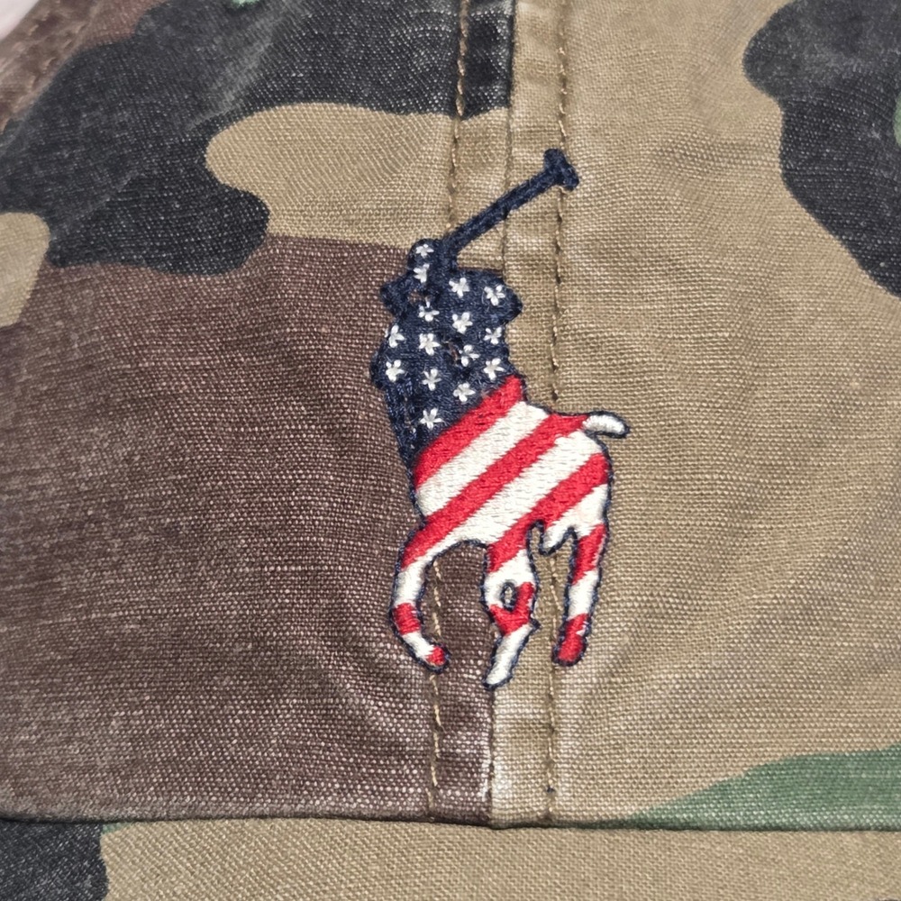 Polo Ralph Lauren Hat Mens Big Pony Camo American Flag Cap Adjustable Strapback - Picture 2 of 10